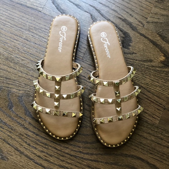 Taupe Studded Slip On Sandal - Picture 2 of 2